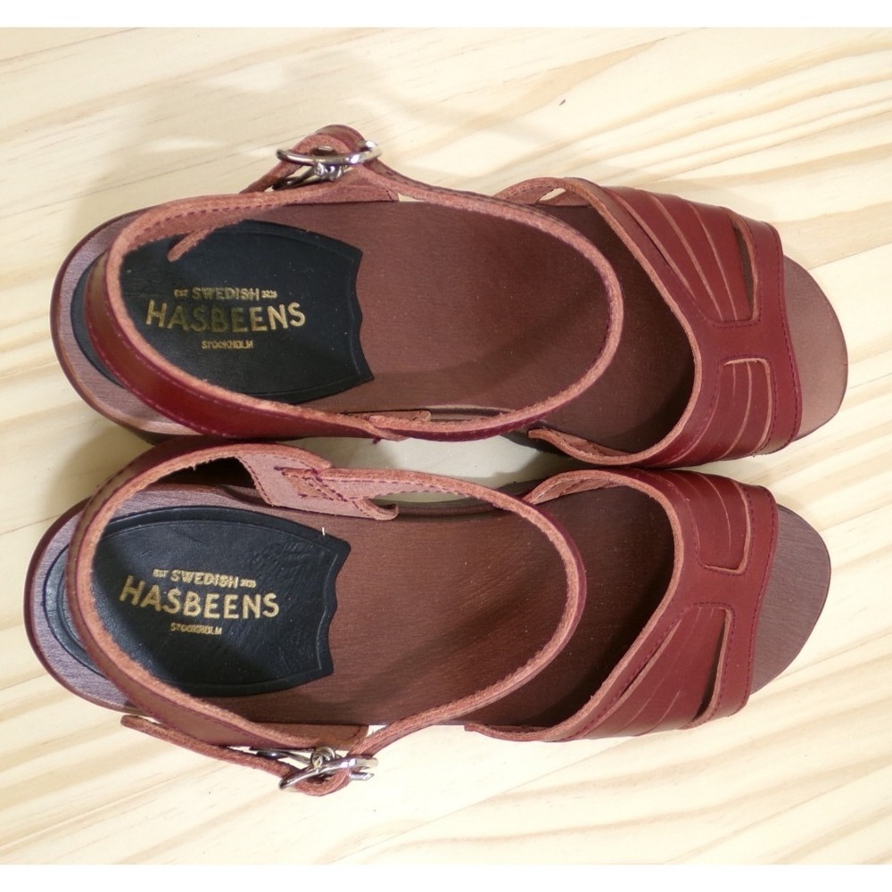 Swedish Hasbeens Strap Sandals Womens Bordeaux Size 39 Block Heel Strappy - Picture 7 of 10